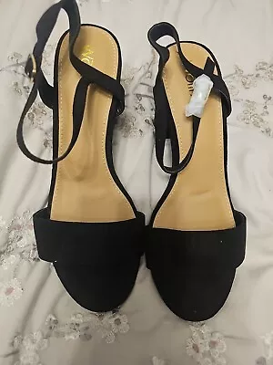 Ladies Black Sway 2 Part Block Heel Sandals Shoes Size 5 Wallis New • £9.99