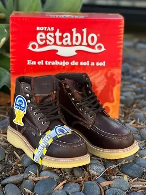 Men's Establo Work Boots Steel Toe Moc Toe Safety Brown Genuine Leather Botas • $97