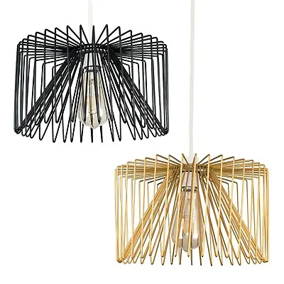 Modern Wire Cage Ceiling Pendant Light Shade Easy Fit Lampshade LED Bulb Lights • £22.99