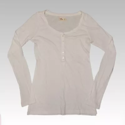 Hollister Long Sleeve Henley Top Womens Small White Y2K T-shirt Classic Casual • £17.99