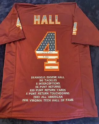 DeAngelo Hall Signed Custom Stat Jersey - Virginia Tech Go Hokies Inscription • $99.95