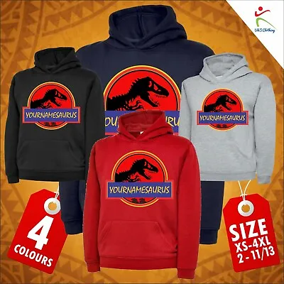 £16.39 • Buy Dinosaur Hoodie Adults Your Name Saurus Black Dinosaur Design Kids Hooded Jumper