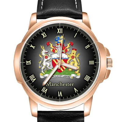 Manchester City Coat Of Arms England Mens Wrist Watch Birthday Gift Engraved • $37.88