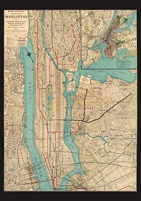 Carte De Manhattan Et Du Grand New York - 1924 Rand McNally Poster • $59