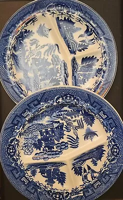 Moriyama Blue Willow Grill Divided Plates Lot Of 2 Made In Japan  • $20