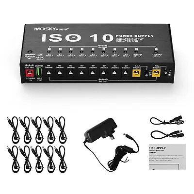 Mosky ISO 10 Outputs Guitar Effect Pedal Board Power Supply 9V 12V 18V Cables • $75.91