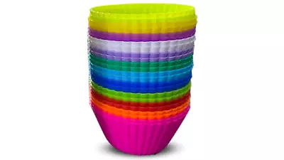 Reusable Silicone Cupcake And Muffin Baking Cups Liners Multicolor  Pack Of 24 • $7.99