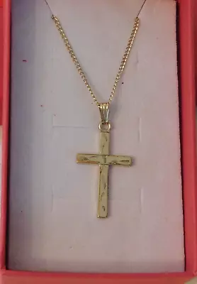 Vintage 12K Gold Filled Etched Cross Pendant Necklace • $28