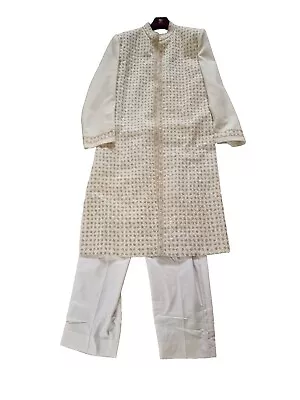 Ivory/Cream Kurta Pyjama Indian Pakinstani Suit Sherwani Shalwar Mens Wedding  • £20.99