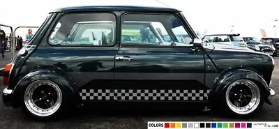 Stripes For Classic Mini Cooper Bonnet Mirror Hood Front Chequered 1000 Sticker  • $73