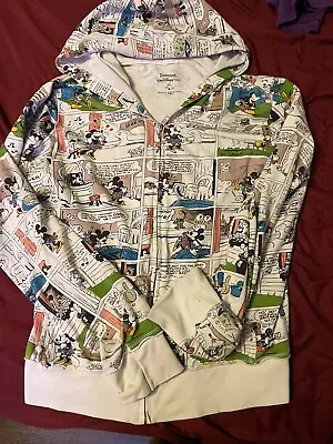 Disney Parks Mickey & Minnie Mouse White Comic Strip Full Zip Hoodie Size XL • $25