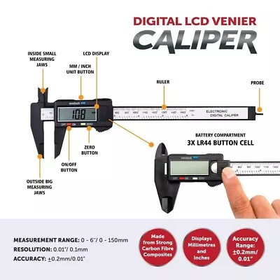 Precision Vernier | 150mm/ 6  | Slide Caliper | Gauge Internal External & Depth • £4.99