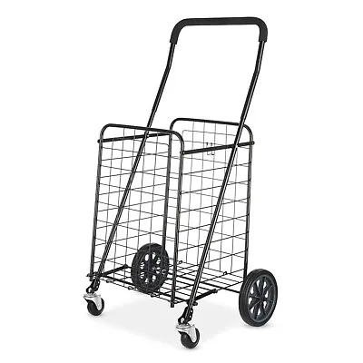 $44.98 • Buy Adjustable Steel Rolling Laundry Basket Shopping Folding Utility Cart Black