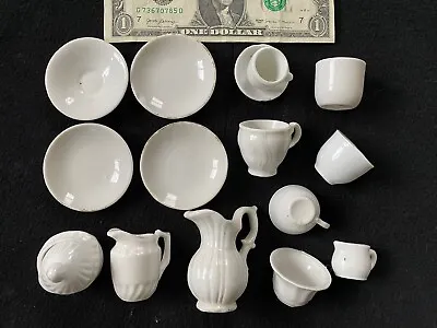 Antique IRONSTONE Childs Victorian Tea Set 16 Vtg Dishes/Cup/Pitchers/Sugar Bowl • $39.99