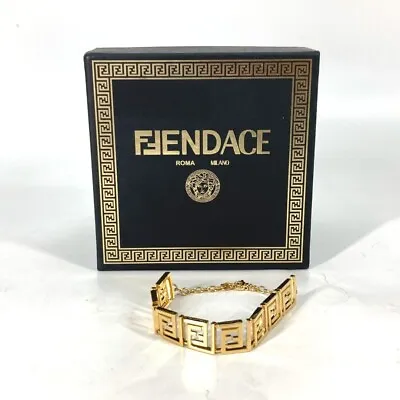 FENDI Versace FENDACE Bracelet Bangle AUTH Chain Logo Vintage Gold GoodCondition • $588