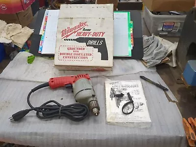 NOS Milwaukee 3/8  Corded Hole Shooter Drill W/ Key Box & Papers Model 0228-1  • $150