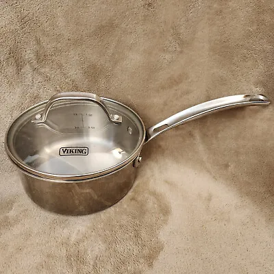 Viking 3-Ply Stainless Steel Sauce Pan With Vented Glass Lid 1.5 Quart EUC • $45.88