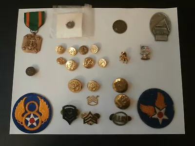 Lot Of 25 U.S Military Insignia Pins Buttons Patches Army Navy Air Force Marines • $9.99