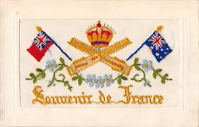Postcard Military Wwi Silks Australia & Uk Flags  Souvenir De France • £8.90
