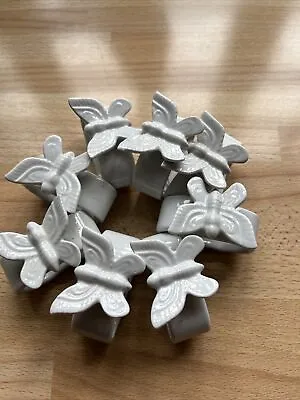 £20 • Buy 8 Pretty French Porcelain Butterfly Napkin Rings. White