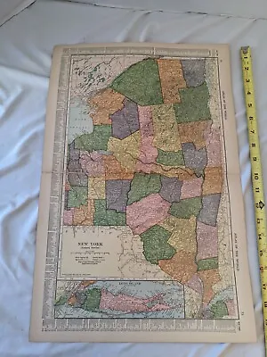 1910 Antique Full-Color NEW YORK State Map Wall Art Decor  • $31.56