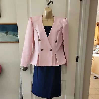 Vintage Good Times Size 7/8 Pink Jacket W/Dickie & Navy Skirt 2 Piece Suit USA • $24.95