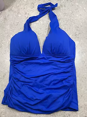 LA BLANCA Women's  Lined Stretch Shirred Halter Tankini Swimsuit Top 12 NWT BLUE • $19.97