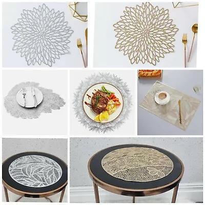 PVC Silver Gold Placemat Washable Flower Dining Wedding Table Place Mats Coaster • £2.99