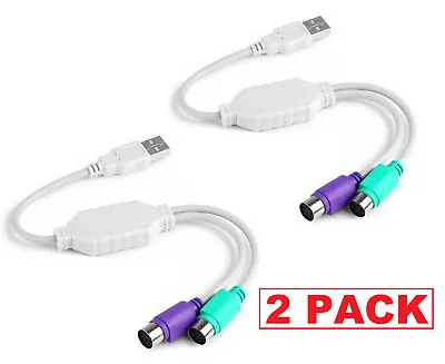 $4 • Buy 2-Pack Dual PS2 Female To USB Male Converter Adapter Cable For Mouse Keyboard