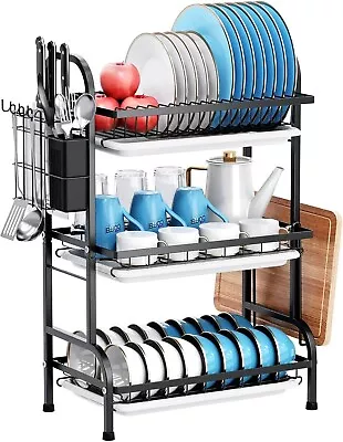 Wall Mounted Dish Drying Rack 3 Tier Stainless Steel With Cutlery Holder Durable • $89.87