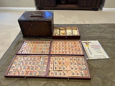 Vintage Piroxloid  French Ivory  Celluloid Mah Jong Set W Box - 144 Tiles • $649.99