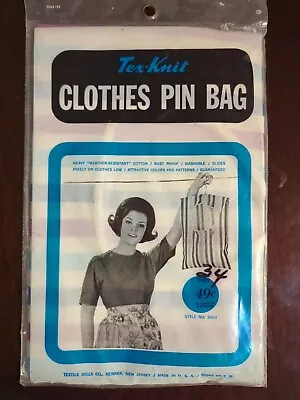 NOS Vintage 1963 Tex-Knit Clothes Pin Bag Purple Blue White Stripes With Hanger • $30