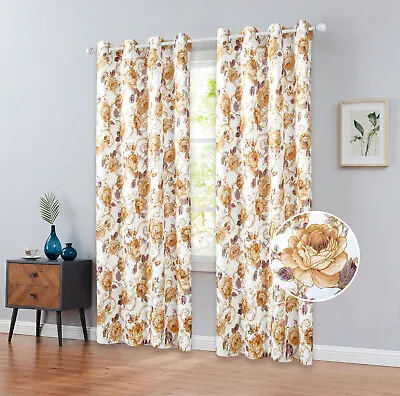 $35.99 • Buy 2 Panels Set Floral Room Darkening Grommet Top Window Curtain Panel Drape 281051