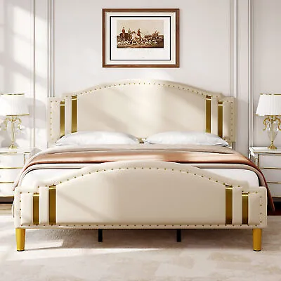 Full/Queen/King Size Upholstered Bed Frame With Adjustable Headboard Wooden Slat • $140.99