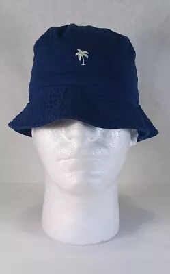 H&m Blue Bucket Hat Embroidered White Palm Tree Size 8/14 • $9.99