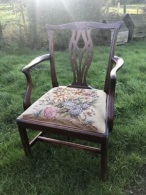£120 • Buy Georgian  Chippendale Elbow Chair Carver Circa 1780 Mahogany & Tapestry Seat