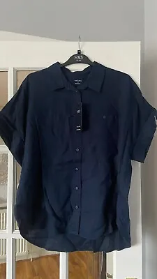£13.50 • Buy Gorgeous BNWT M&S Navy Pure Linen Short Sleeved Collared Shirt 8 12 14 16 20