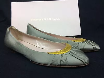£33.51 • Buy NEW $295 Loeffler Randall Lark Flat Pleated Taupe Satin Gold Shoes Italy Women 7