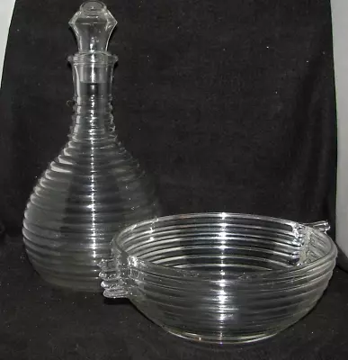 MCM Anchor Hocking Manhattan Glass Serving Bowl And Decanter • $34.99