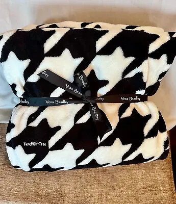 Vera Bradley Cozy PLUSH Throw Blanket MIDNIGHT HOUNDSTOOTH Black WHITE RARE NWoT • $82.80