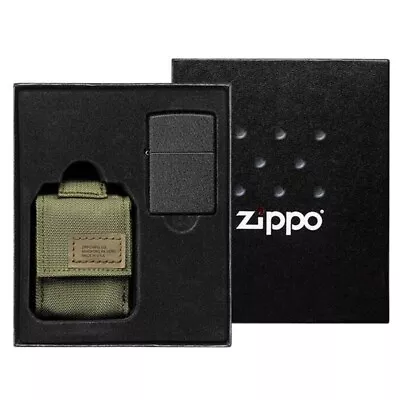 Zippo Gift Set With Superb Black Lighter And Tactical Green Pouch New Boxed • £80