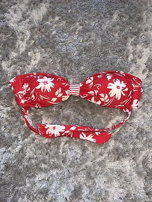 Very Good Condition - Marie Meili Red & White Floral Bandeau Bikini Top - Uk 12  • £9.99