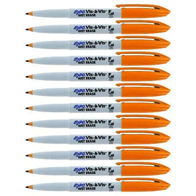 EXPO Vis-a-Vis Wet Erase Marker Fine Bullet Tip Orange Dozen • $9