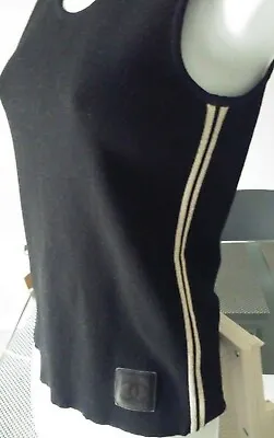  Vintage Rare  Chanel Sports  Line Black/white Knit Wool Cc Logo Top T-shirt  S • $349
