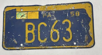 Vintage 1958 Pennsylvania PA License Plate BC63 Low Number Man Cave Decor • $17.49