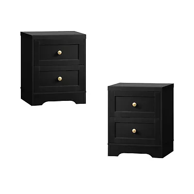 Oikiture 2 X Bedside Tables Hamptons Furniture Storage Cabinet Black • $137.80