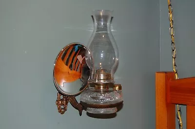 Vintage Wall Mount Oil Lamp Cast Metal Wall Bracket Glass Font ACME Reflector. • $150