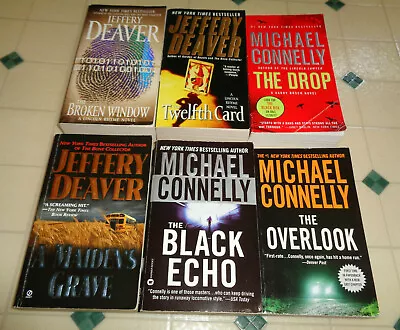 ~6x Pb Book Lot Jeffery Deaver Michael Connelly Black Echo Drop Overlook 12th +~ • $2.99