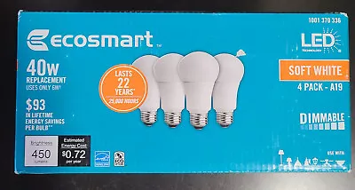 EcoSmart LED Light Bulb 40-Watt-Equivalent A19 Dimmable (4-Pack) Soft White • $12.99