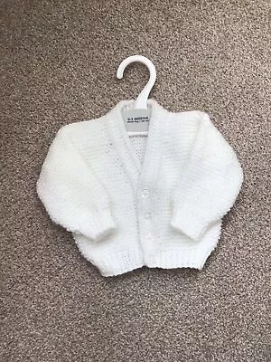 Hand Knitted Baby Cardigan In White 0-3 Months. • £4